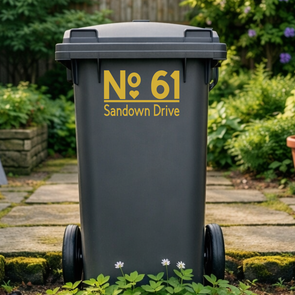 Heart Top Line Border Wheelie Bin Number Address Stickers
