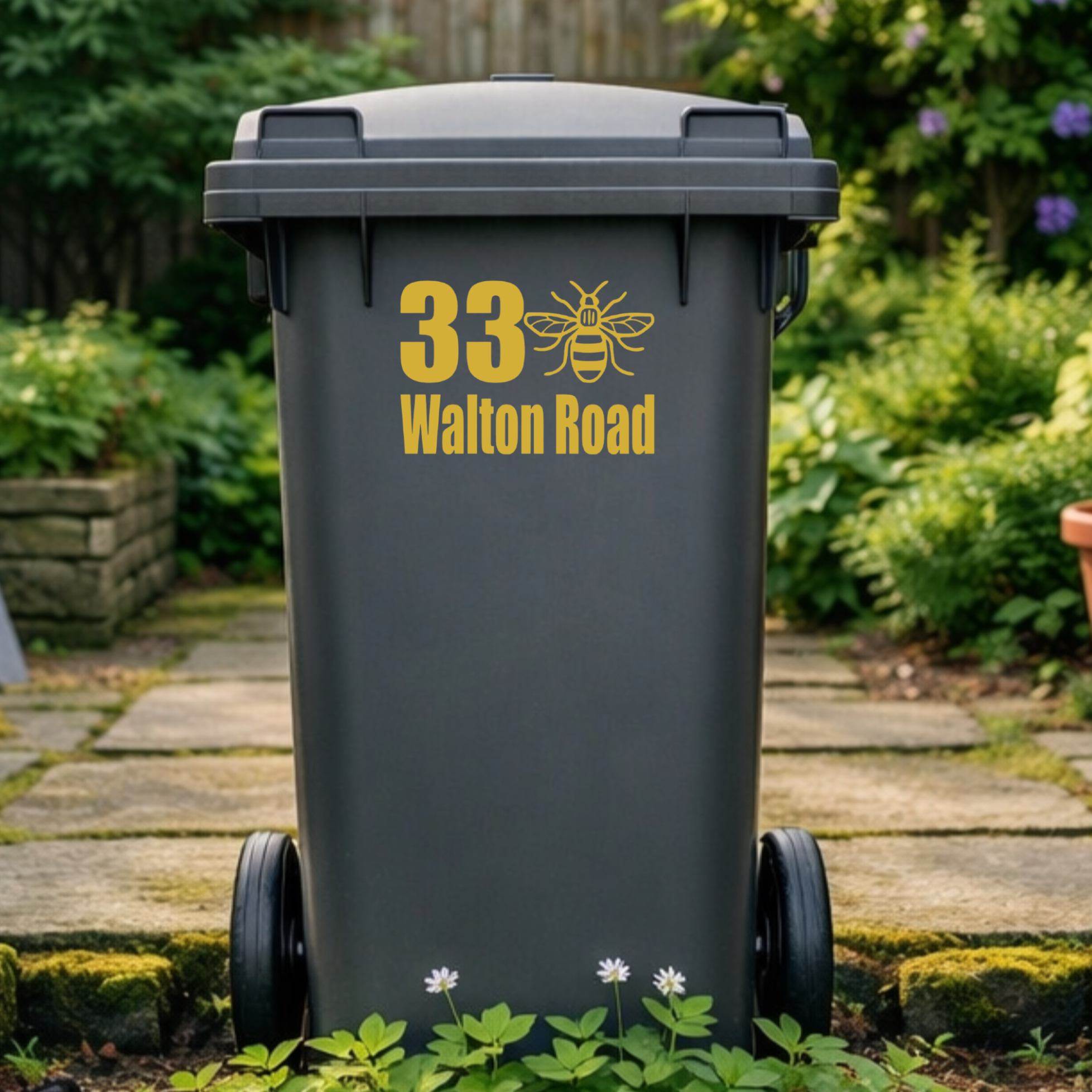 Manchester Bee Border Wheelie Bin Address Stickers