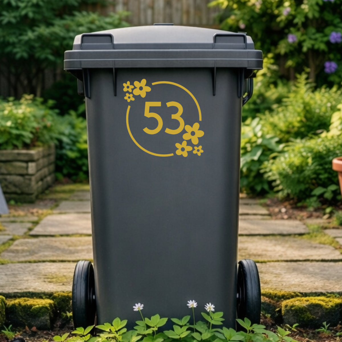 Flower Power Wreath Leaves Wheelie Bin Number Stickers