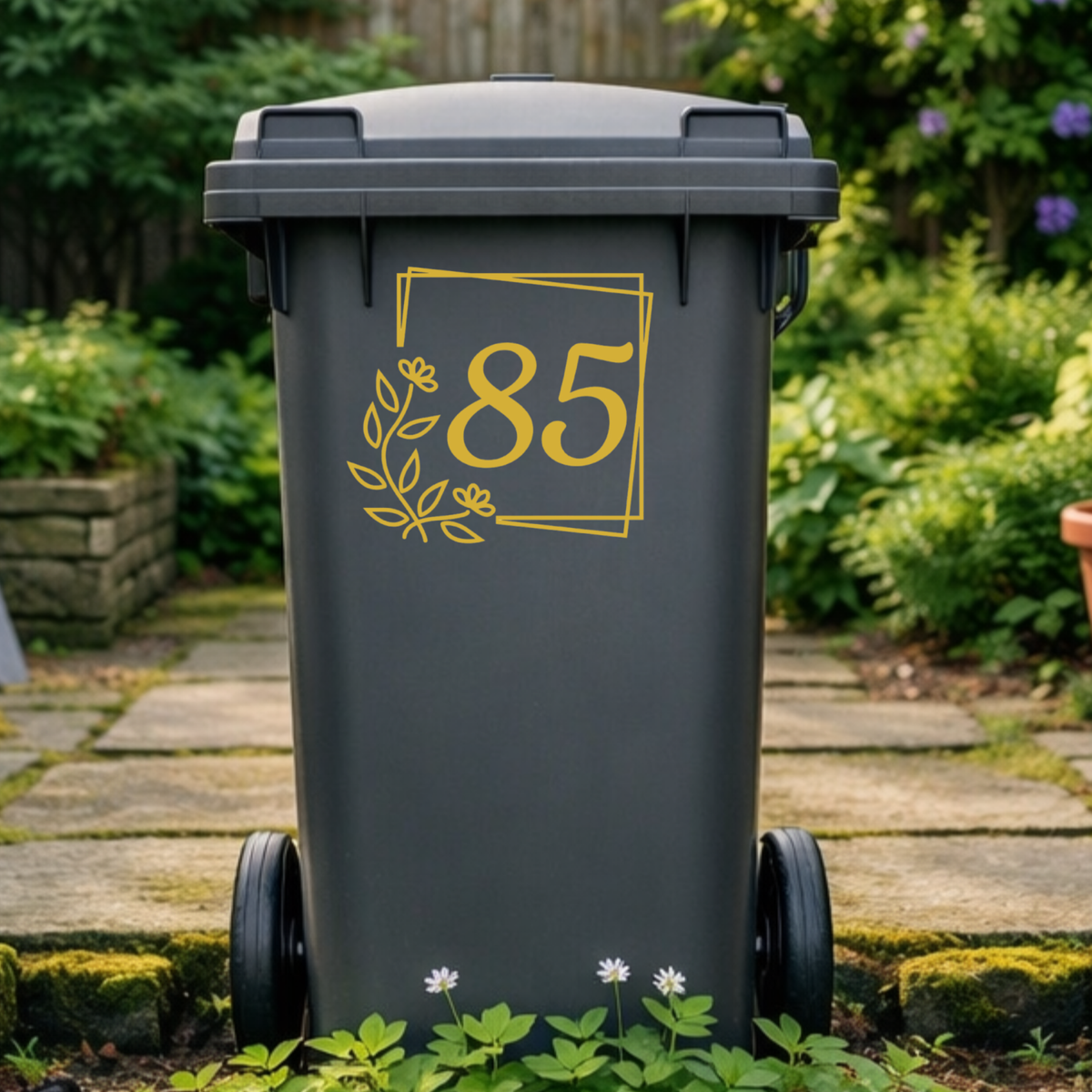 Square Floral Border Wheelie Bin Number Stickers