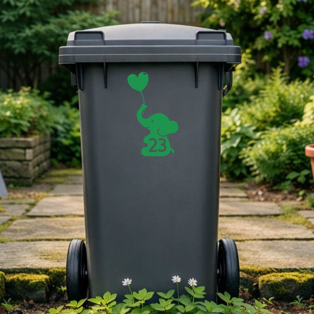 Elephant Balloon Wheelie Bin Number Stickers