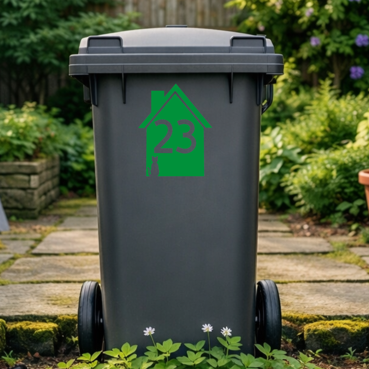 Corner Cat House Shaped Wheelie Bin Number Stickers