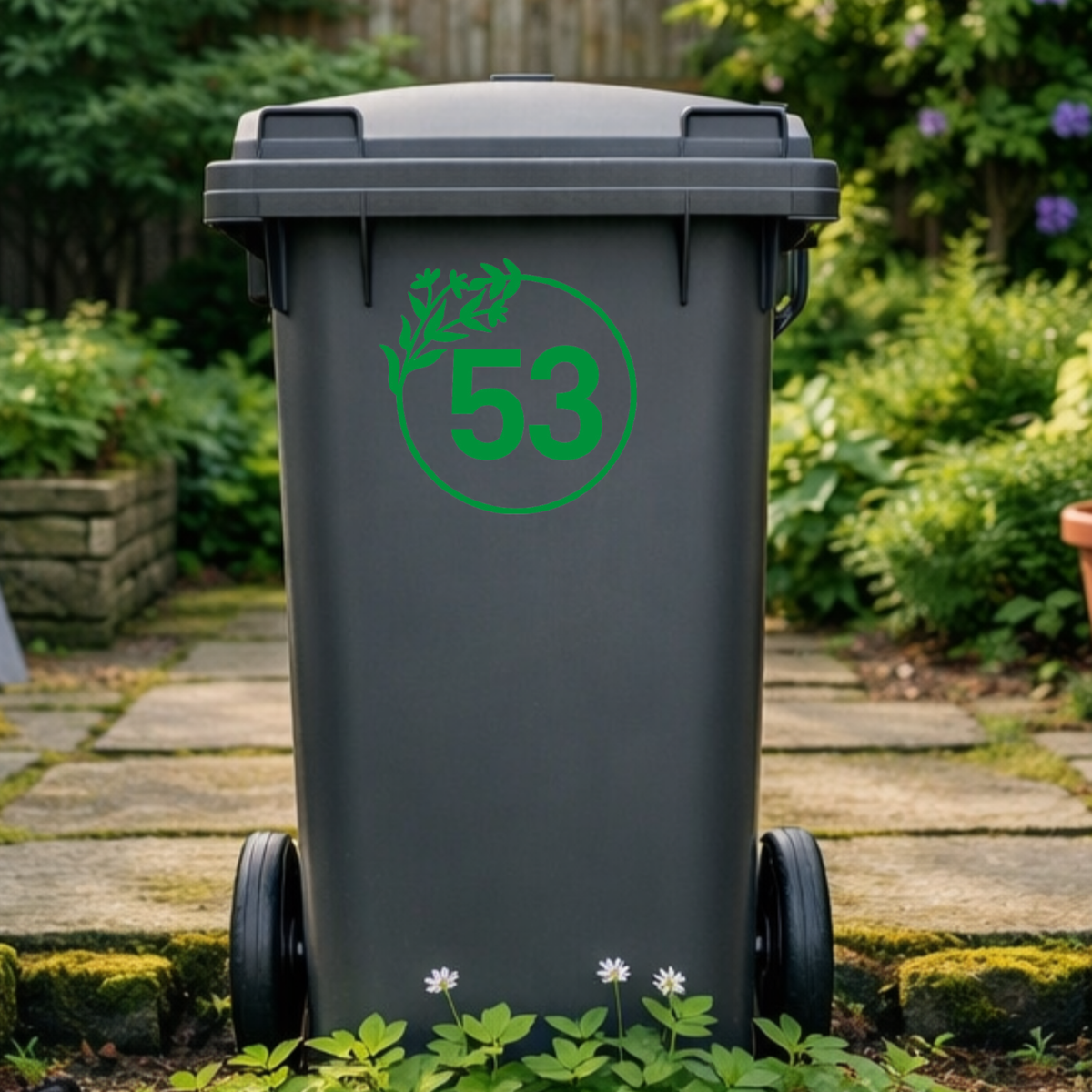 Floral Wreath Leaves Wheelie Bin Number Stickers