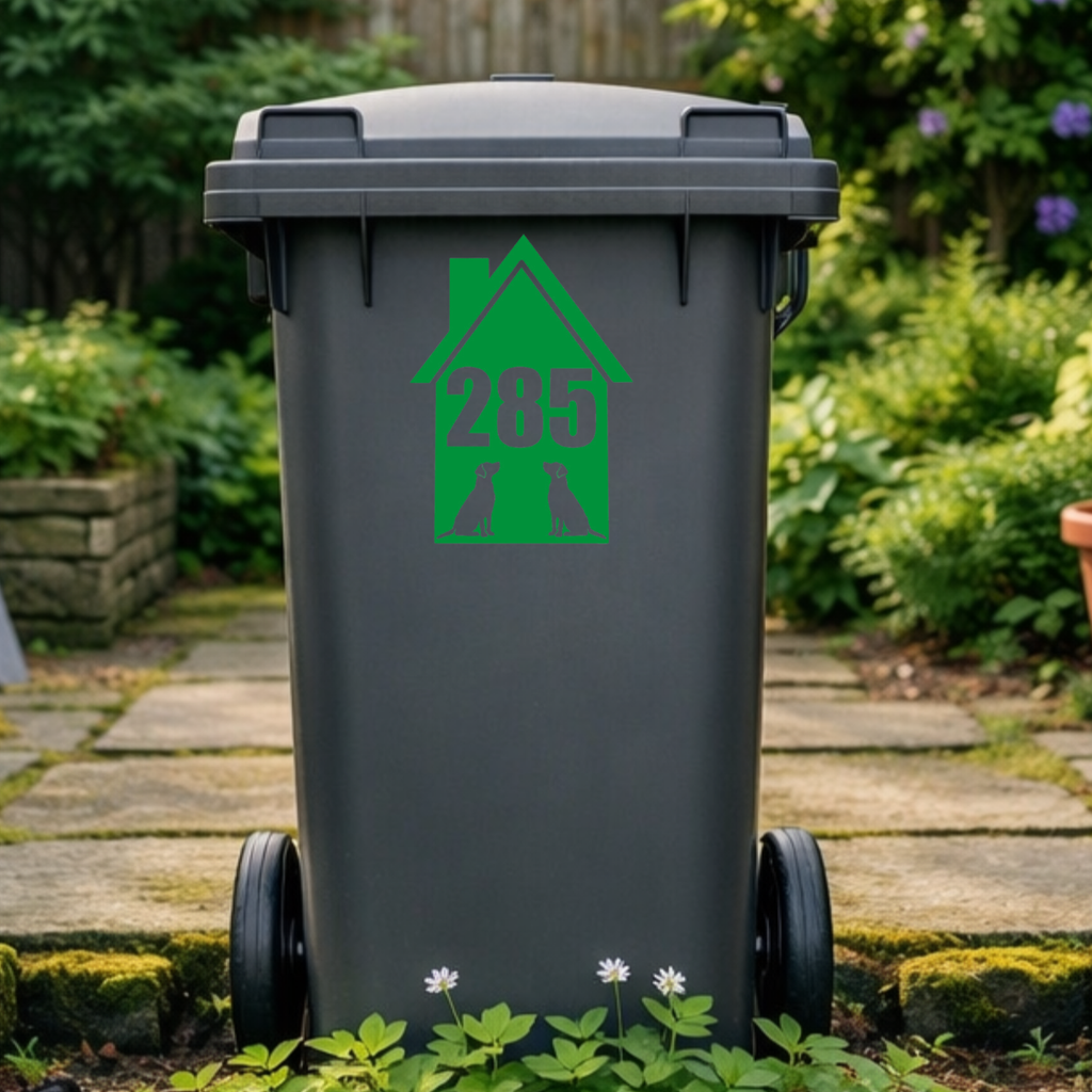 Double Dog House Shaped Wheelie Bin Number Stickers