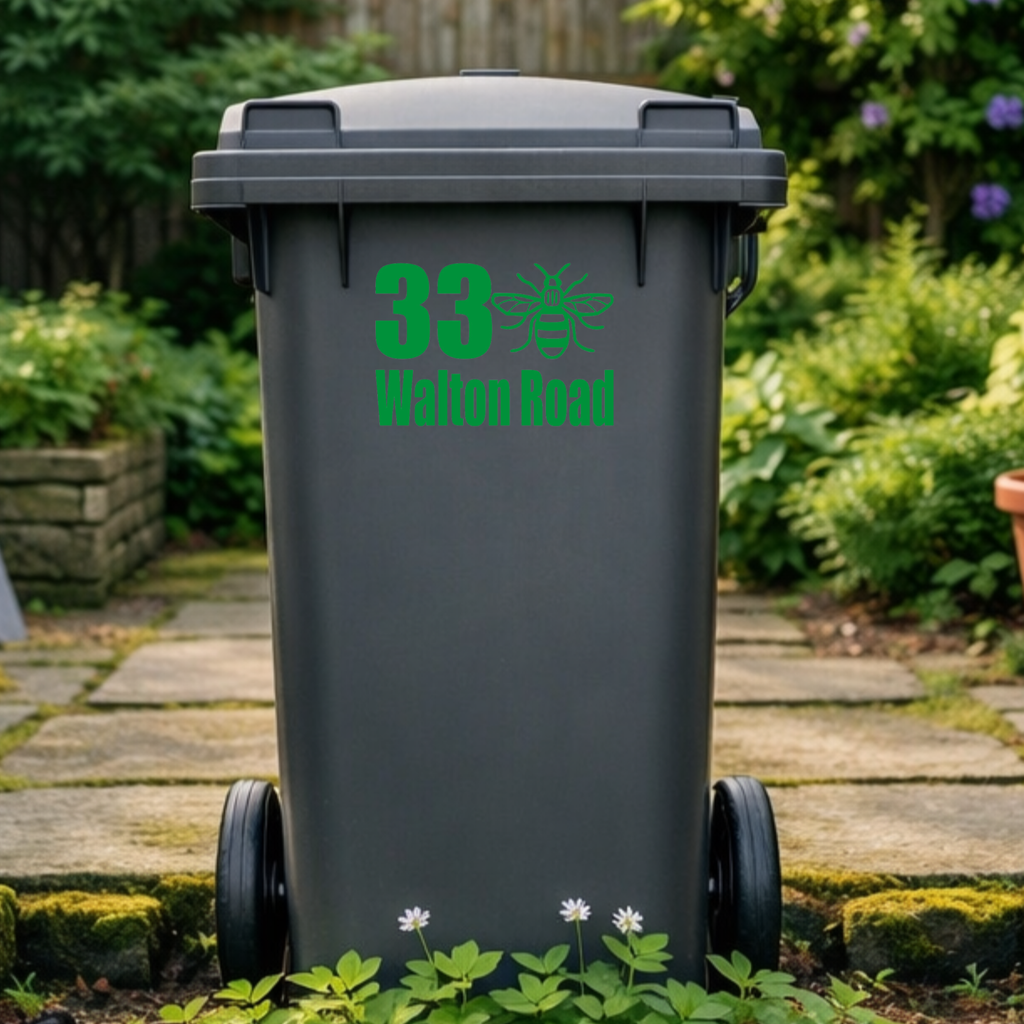 Manchester Bee Border Wheelie Bin Address Stickers