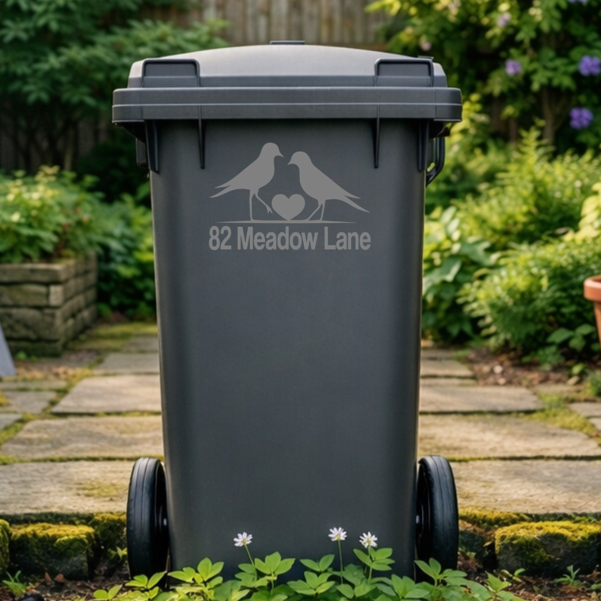 Birdie Heart Wheelie Bin Address Stickers