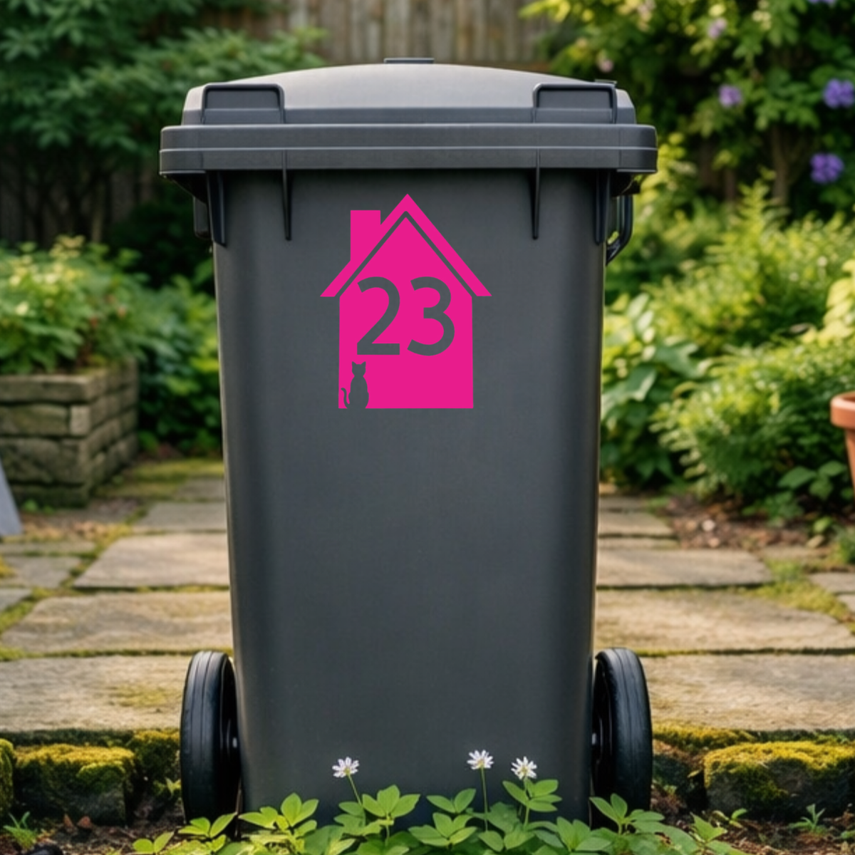 Corner Cat House Shaped Wheelie Bin Number Stickers