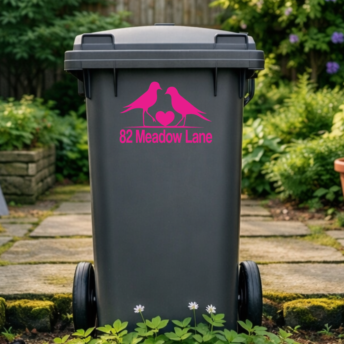 Birdie Heart Wheelie Bin Address Stickers