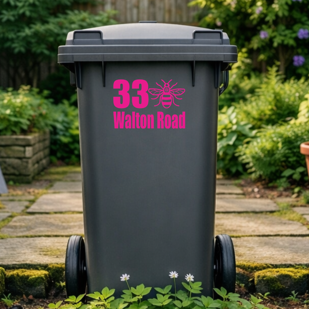 Manchester Bee Border Wheelie Bin Address Stickers