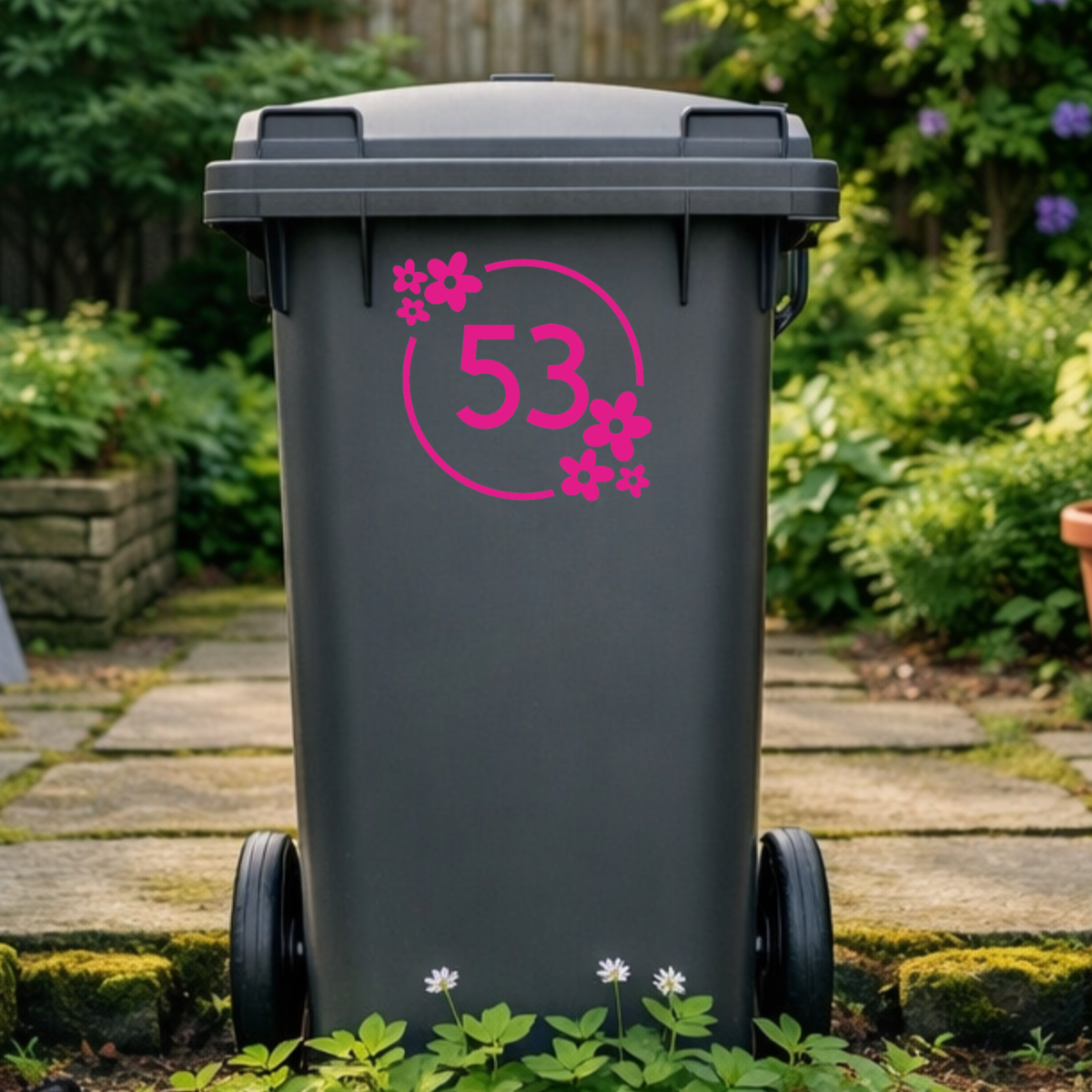 Flower Power Wreath Leaves Wheelie Bin Number Stickers