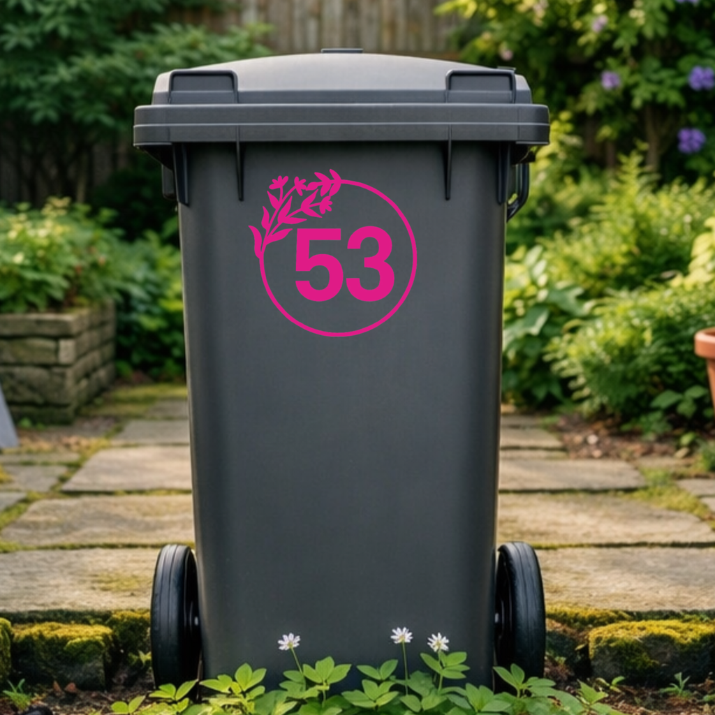 Floral Wreath Leaves Wheelie Bin Number Stickers