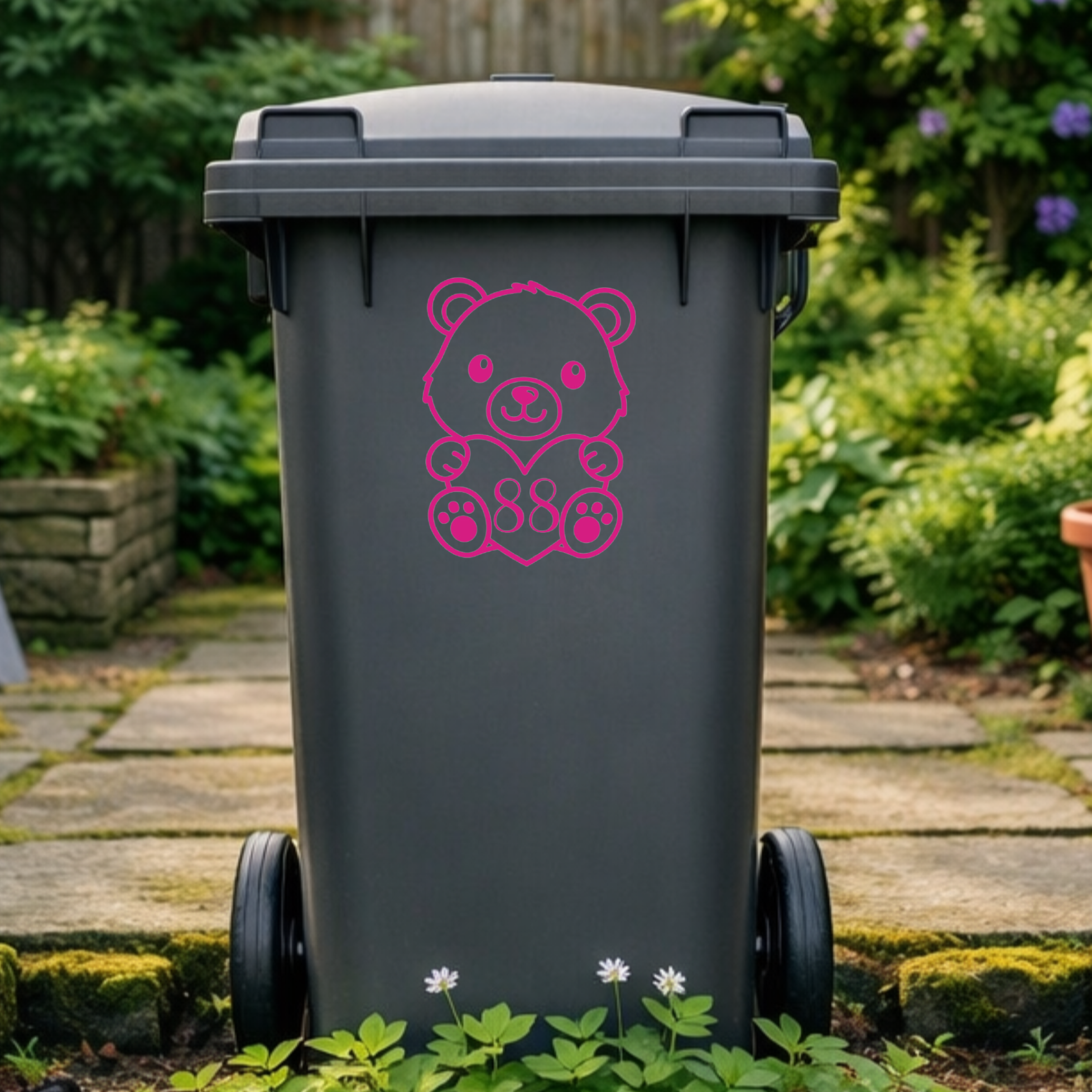Bear Heart Wheelie Bin Number Stickers