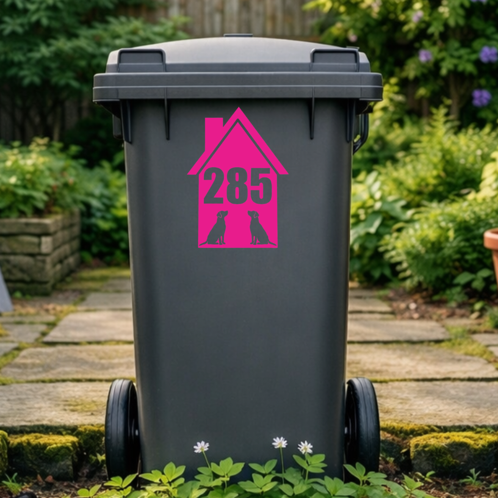 Double Dog House Shaped Wheelie Bin Number Stickers