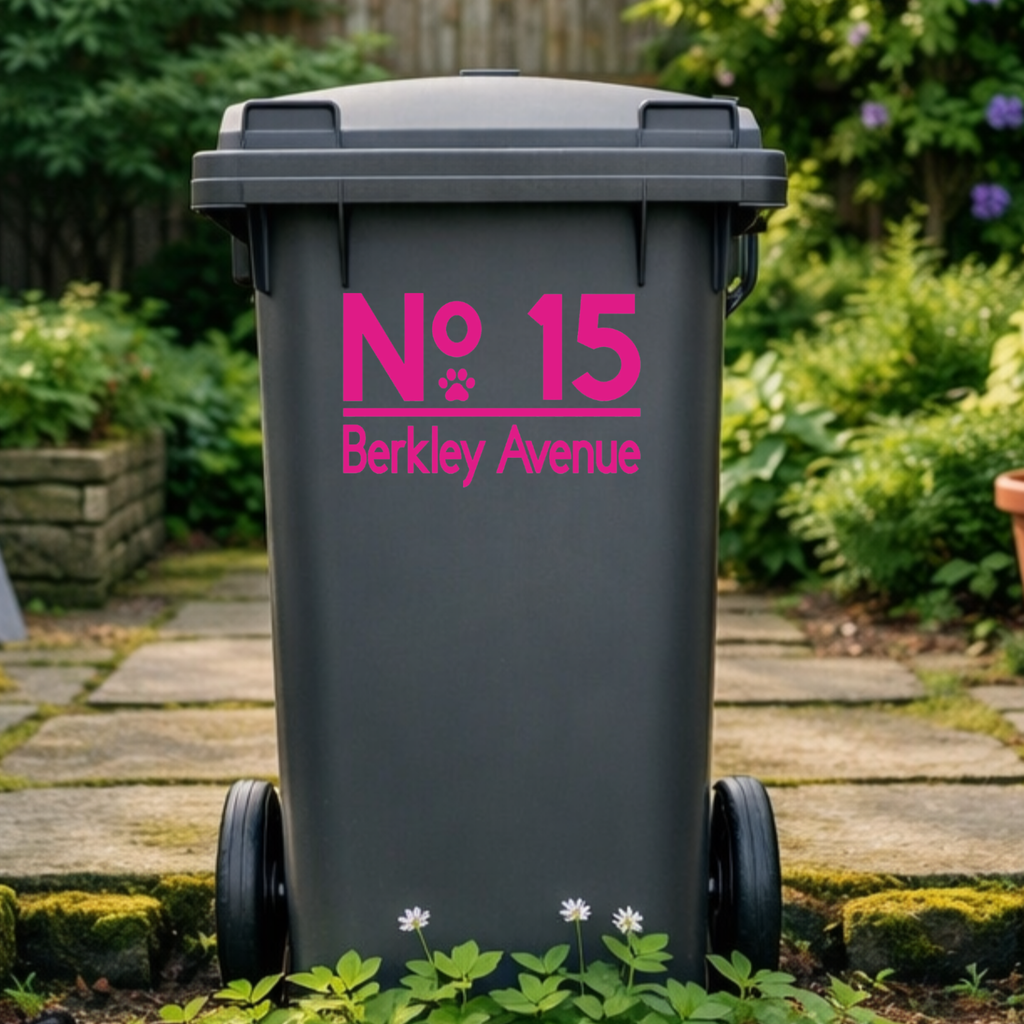 Paw Top Line Border Wheelie Bin Number Address Stickers