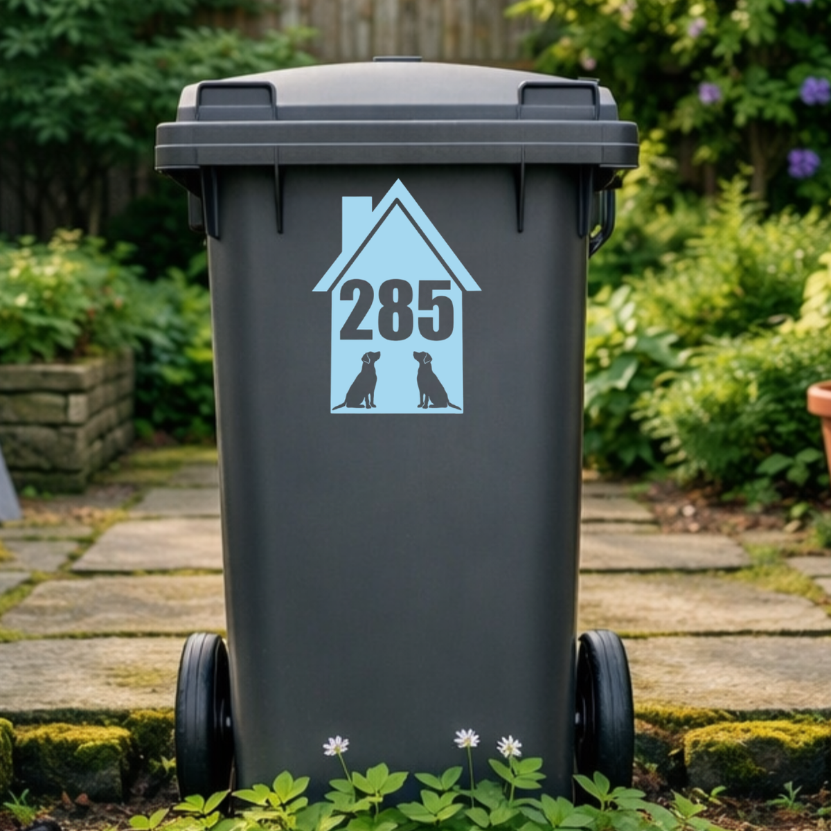 Double Dog House Shaped Wheelie Bin Number Stickers