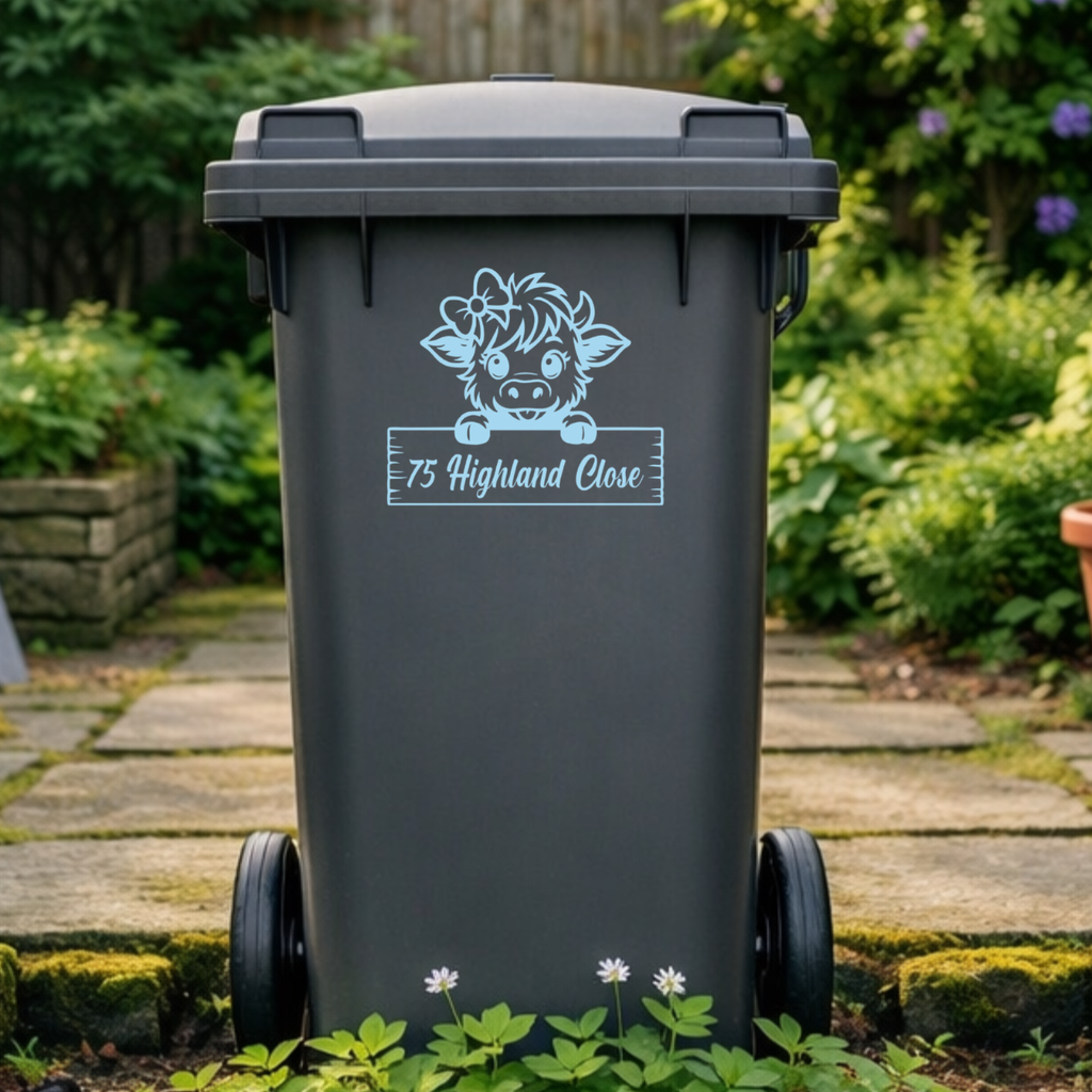 Highland Cow Cutie Wheelie Bin Address Stickers