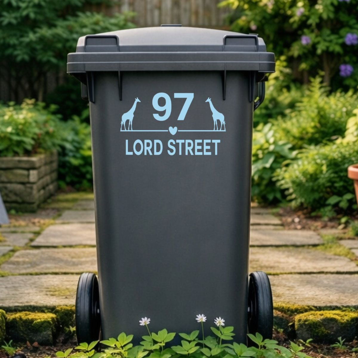 Giraffe Pair Heart Line Wheelie Bin Address Stickers