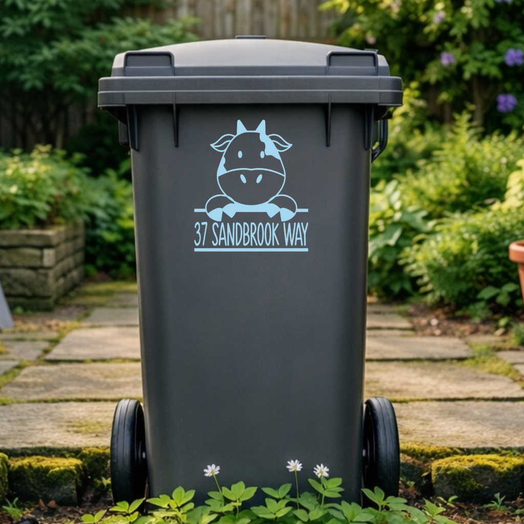 Cute Cow Wheelie Bin Address Stickers