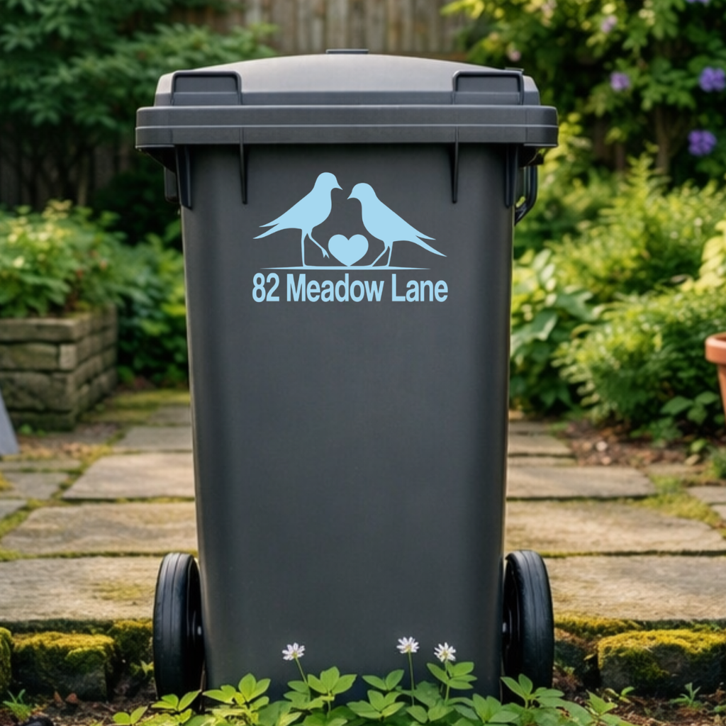 Birdie Heart Wheelie Bin Address Stickers