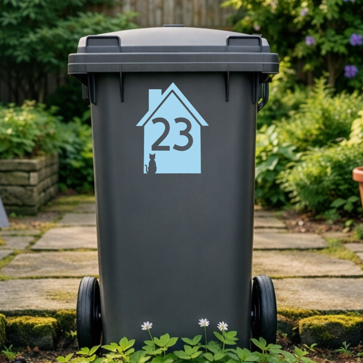 Corner Cat House Shaped Wheelie Bin Number Stickers