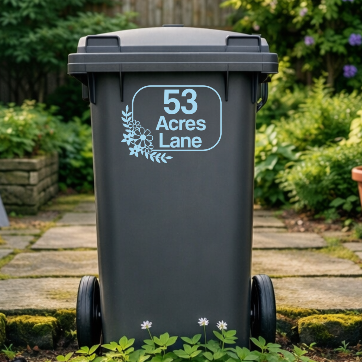 Rectangular Floral Border Wheelie Bin Address Stickers