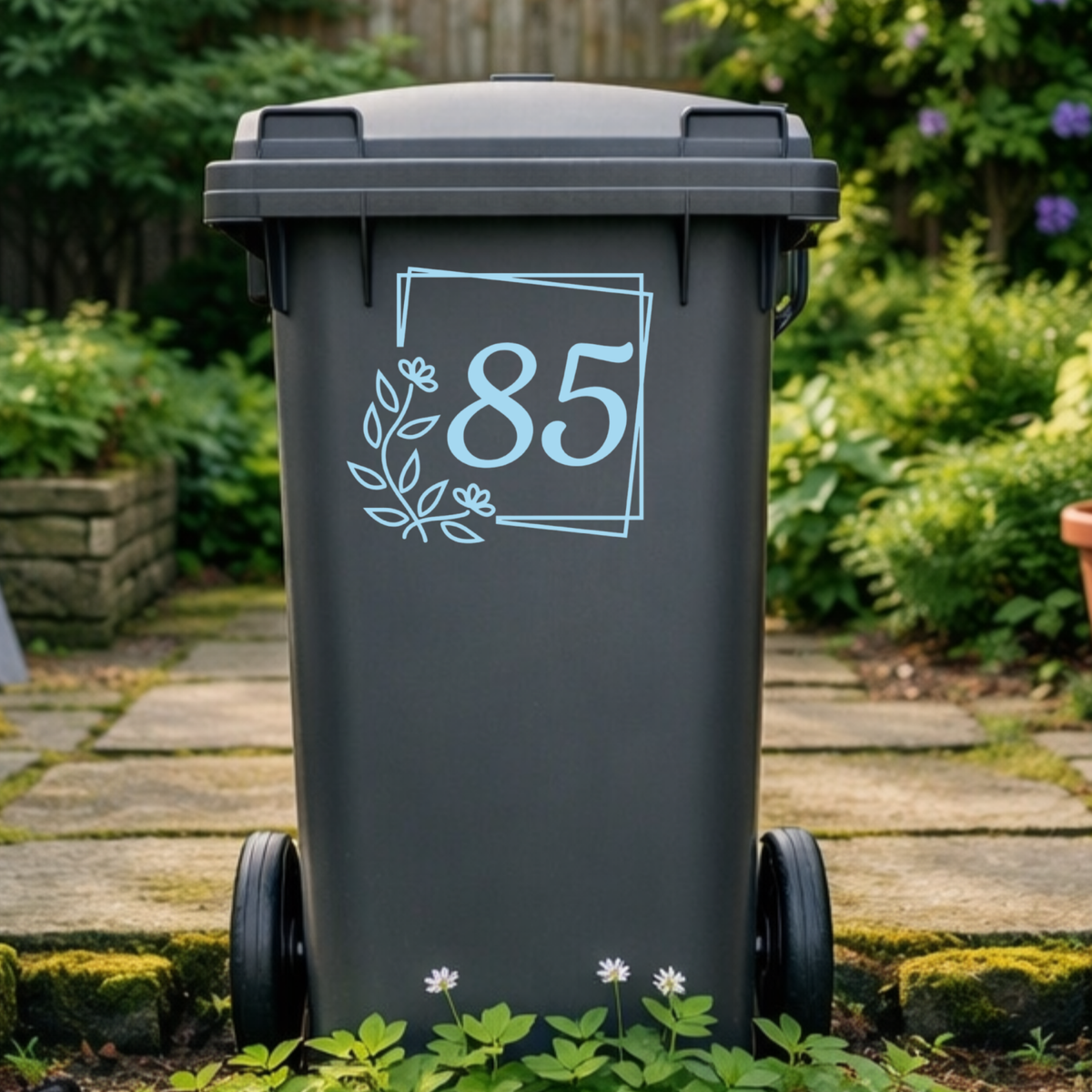 Square Floral Border Wheelie Bin Number Stickers