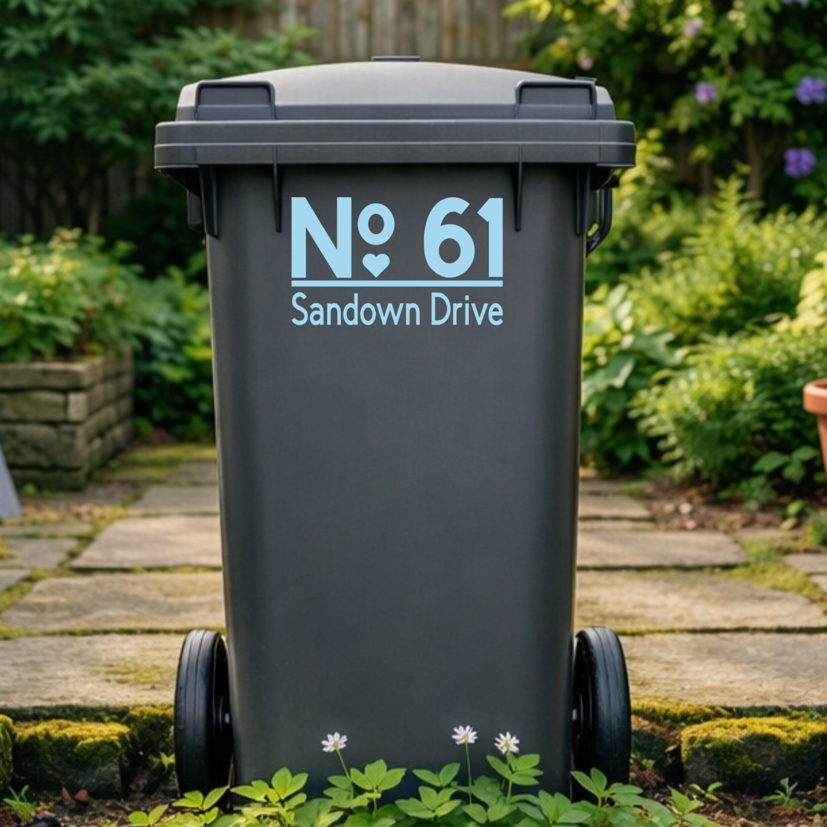 Heart Top Line Border Wheelie Bin Number Address Stickers