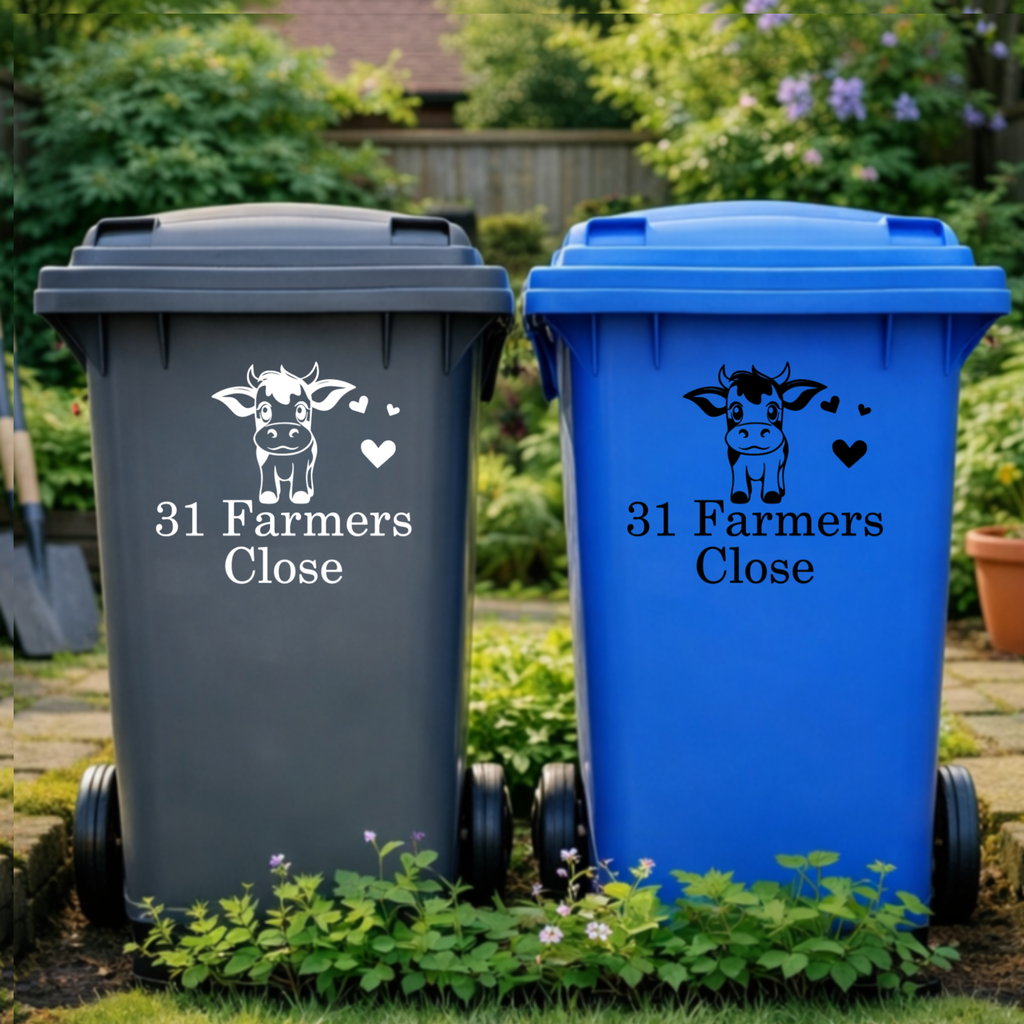 Cutie Cow Wheelie Bin Address Stickers