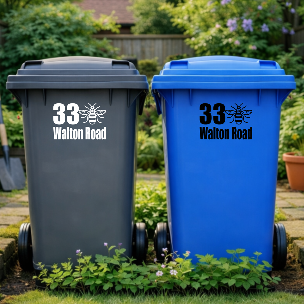 Manchester Bee Border Wheelie Bin Address Stickers