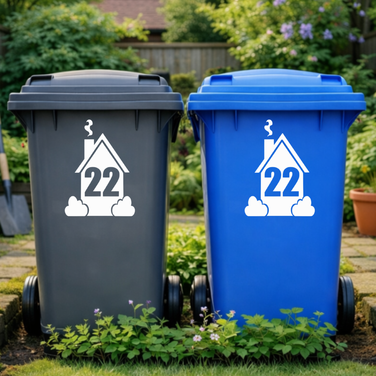 Smokey House Shaped Wheelie Bin Number Stickers