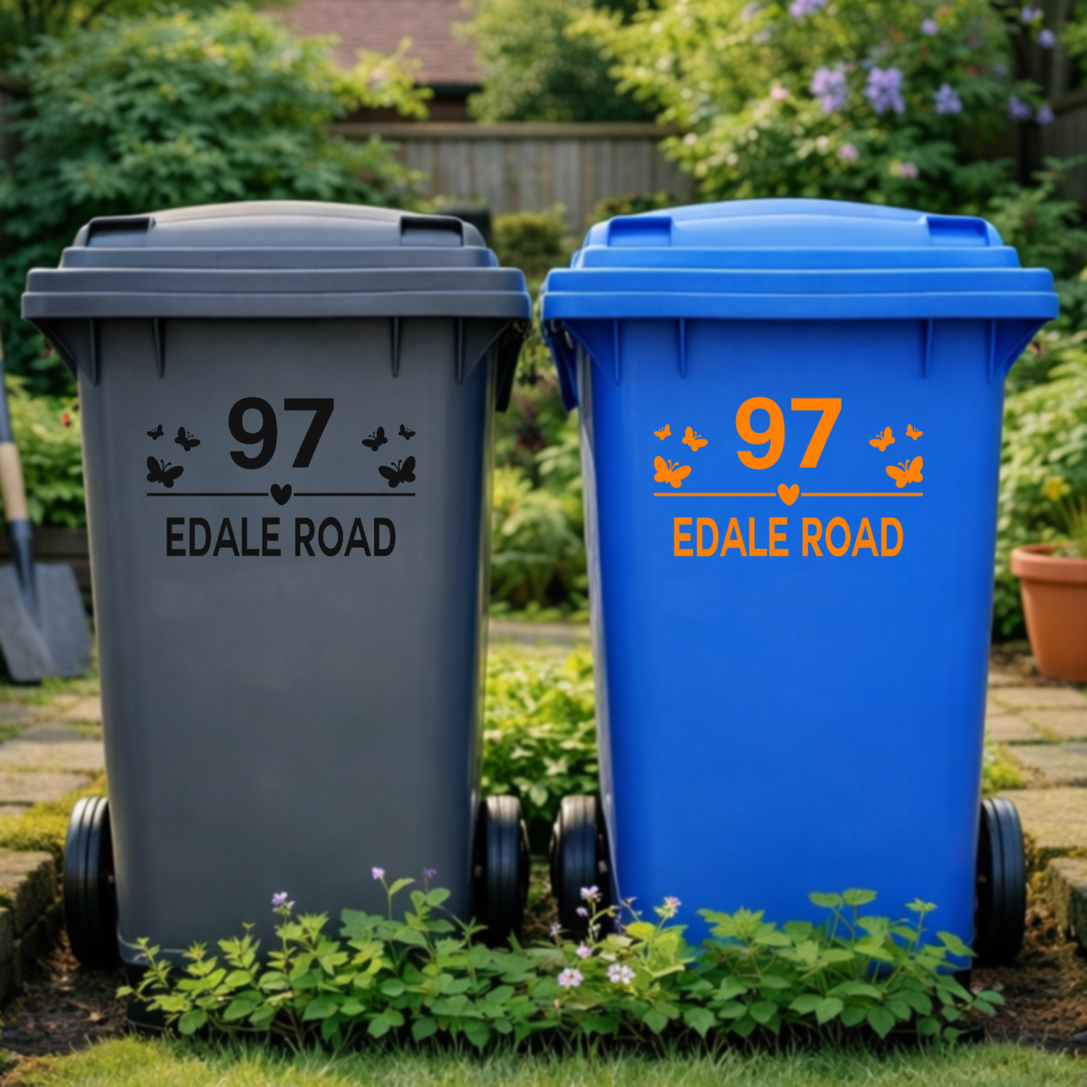 Beautiful Butterfly Border Line Wheelie Bin Address Stickers