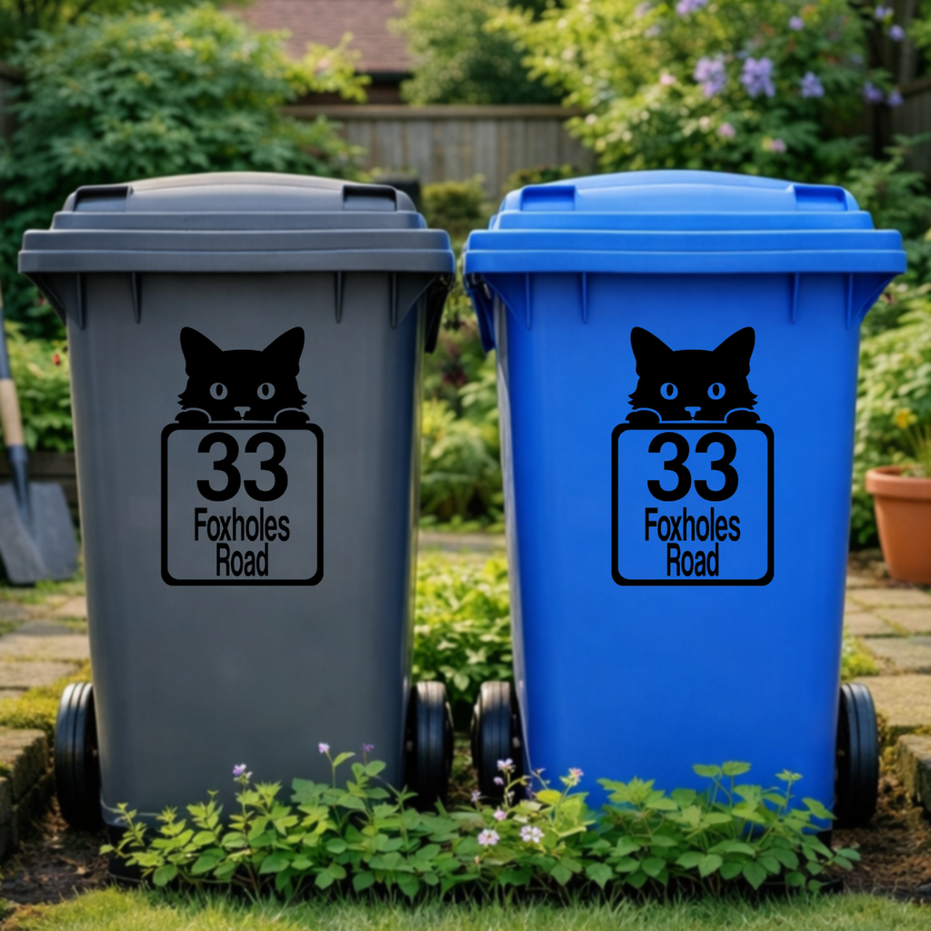 Peeking Cat Wheelie Bin Address Stickers