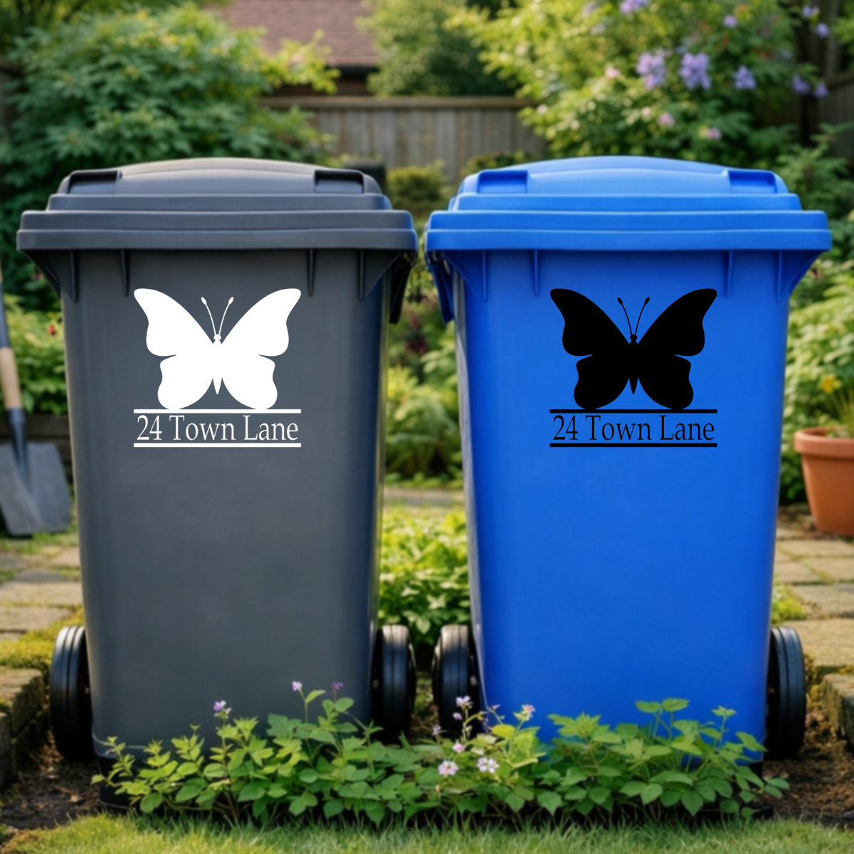 Butterfly Border Line Wheelie Bin Address Stickers