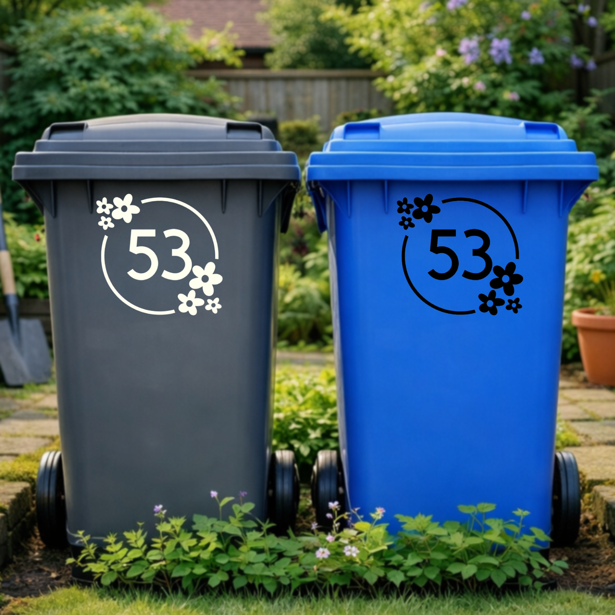 Flower Power Wreath Leaves Wheelie Bin Number Stickers