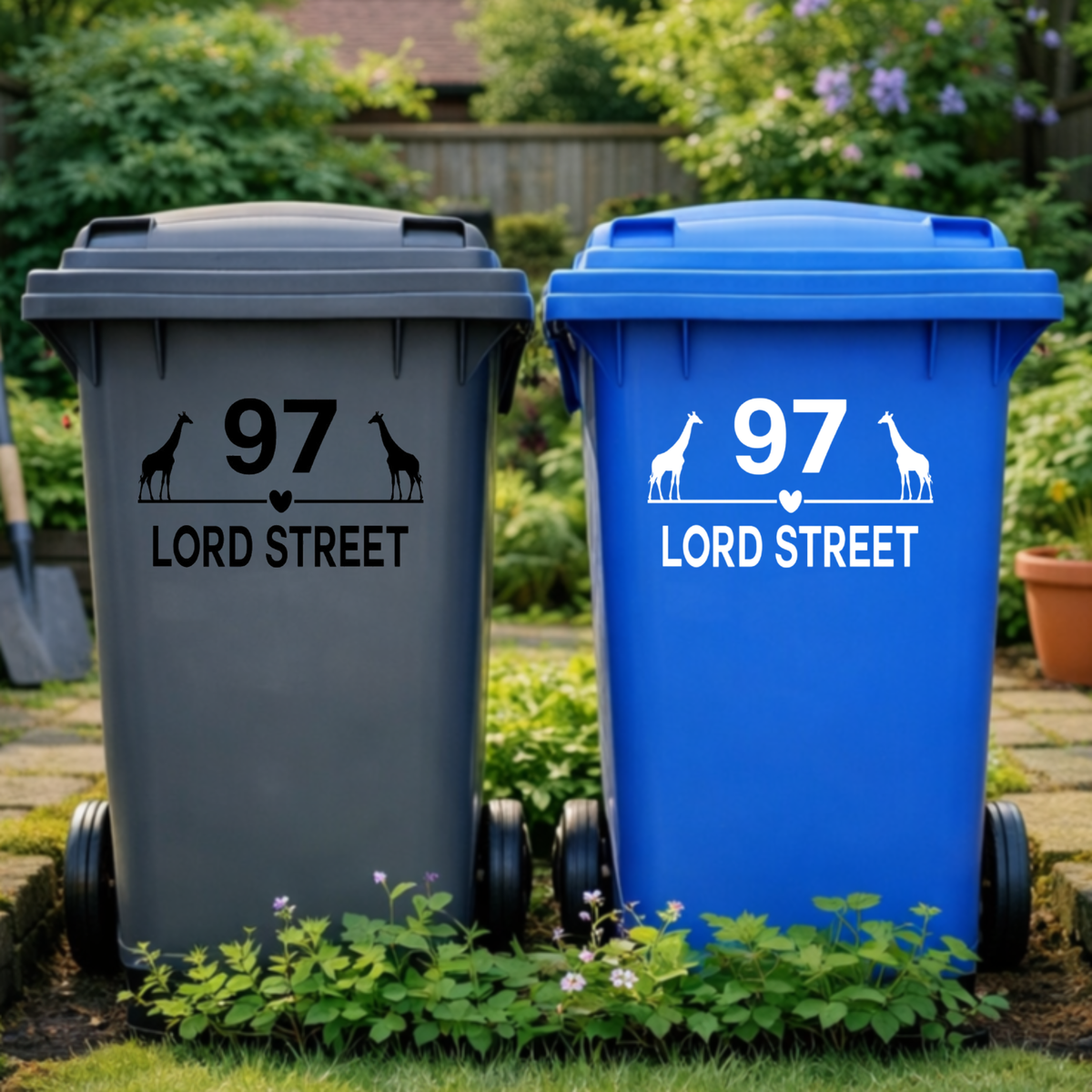 Giraffe Pair Heart Line Wheelie Bin Address Stickers
