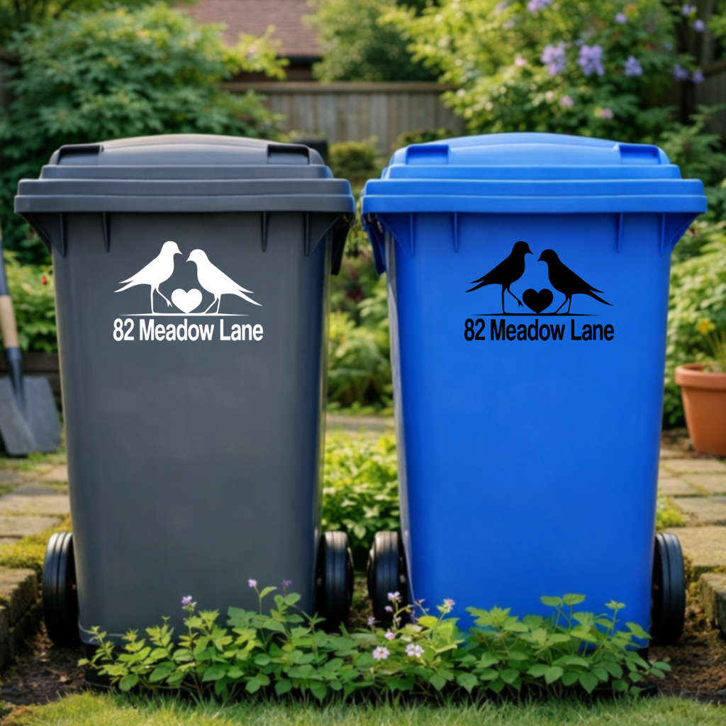 Birdie Heart Wheelie Bin Address Stickers