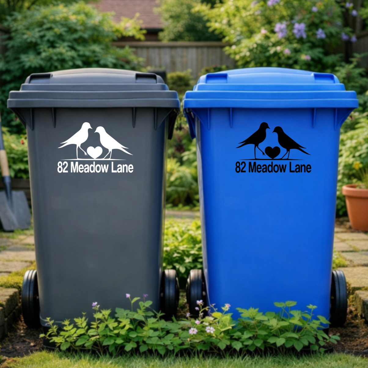 Birdie Heart Wheelie Bin Address Stickers