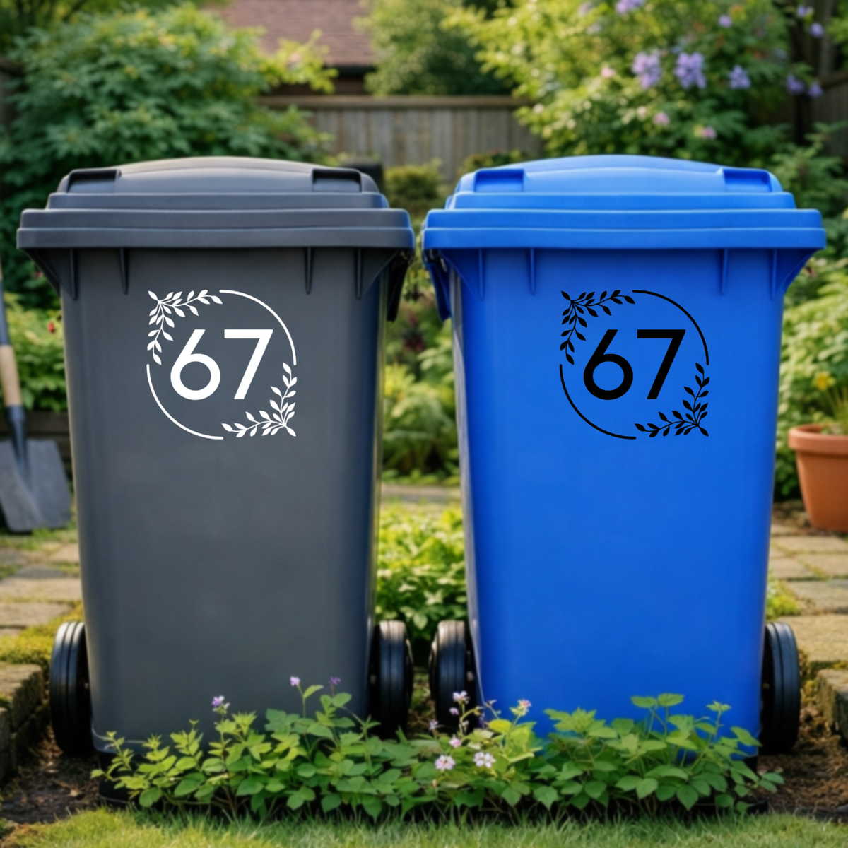 Double Floral Leaves Wheelie Bin Number Stickers