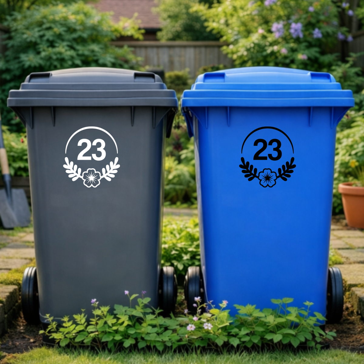 Floral Wreath Flower Border Wheelie Bin Number Stickers