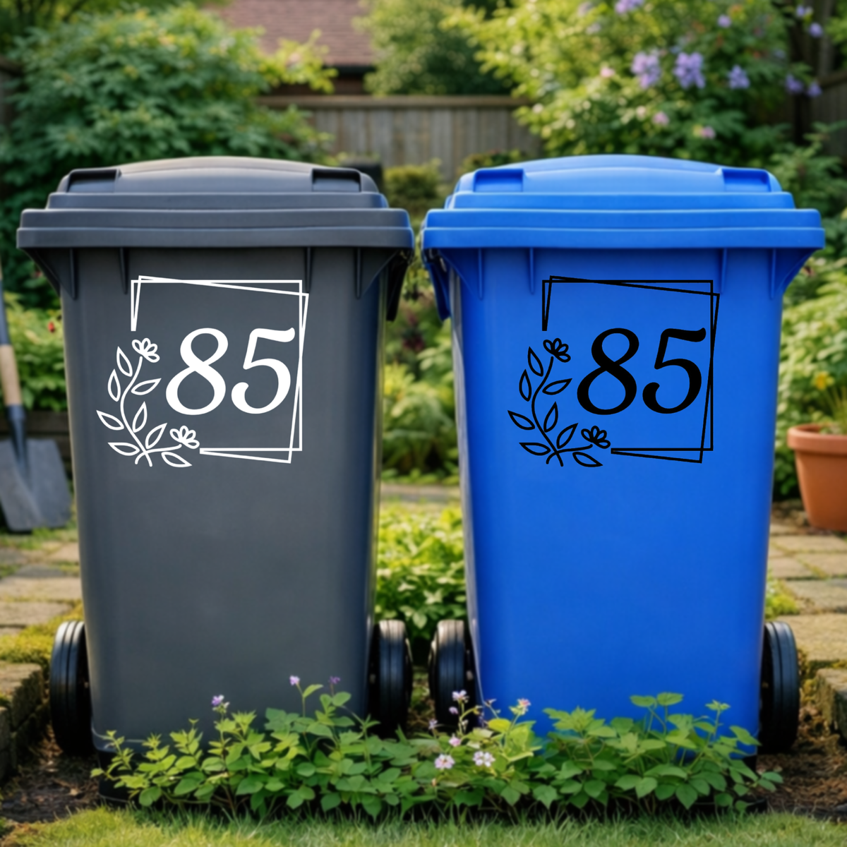 Square Floral Border Wheelie Bin Number Stickers