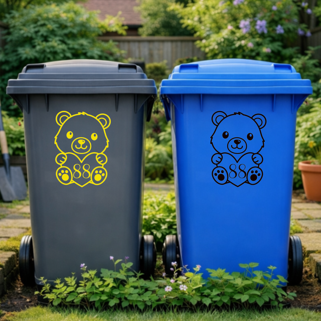 Bear Heart Wheelie Bin Number Stickers