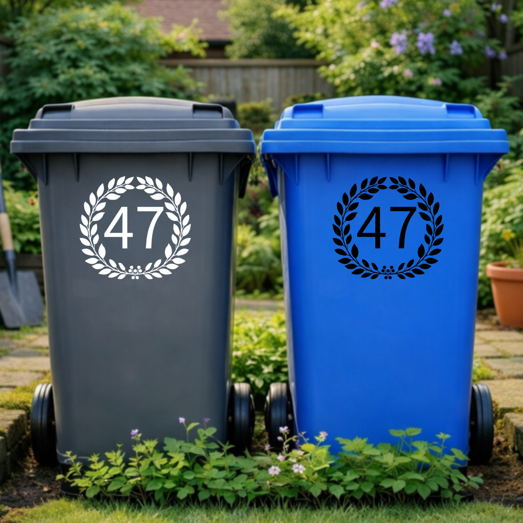 Wreath Leaves Wheelie Bin Number Stickers