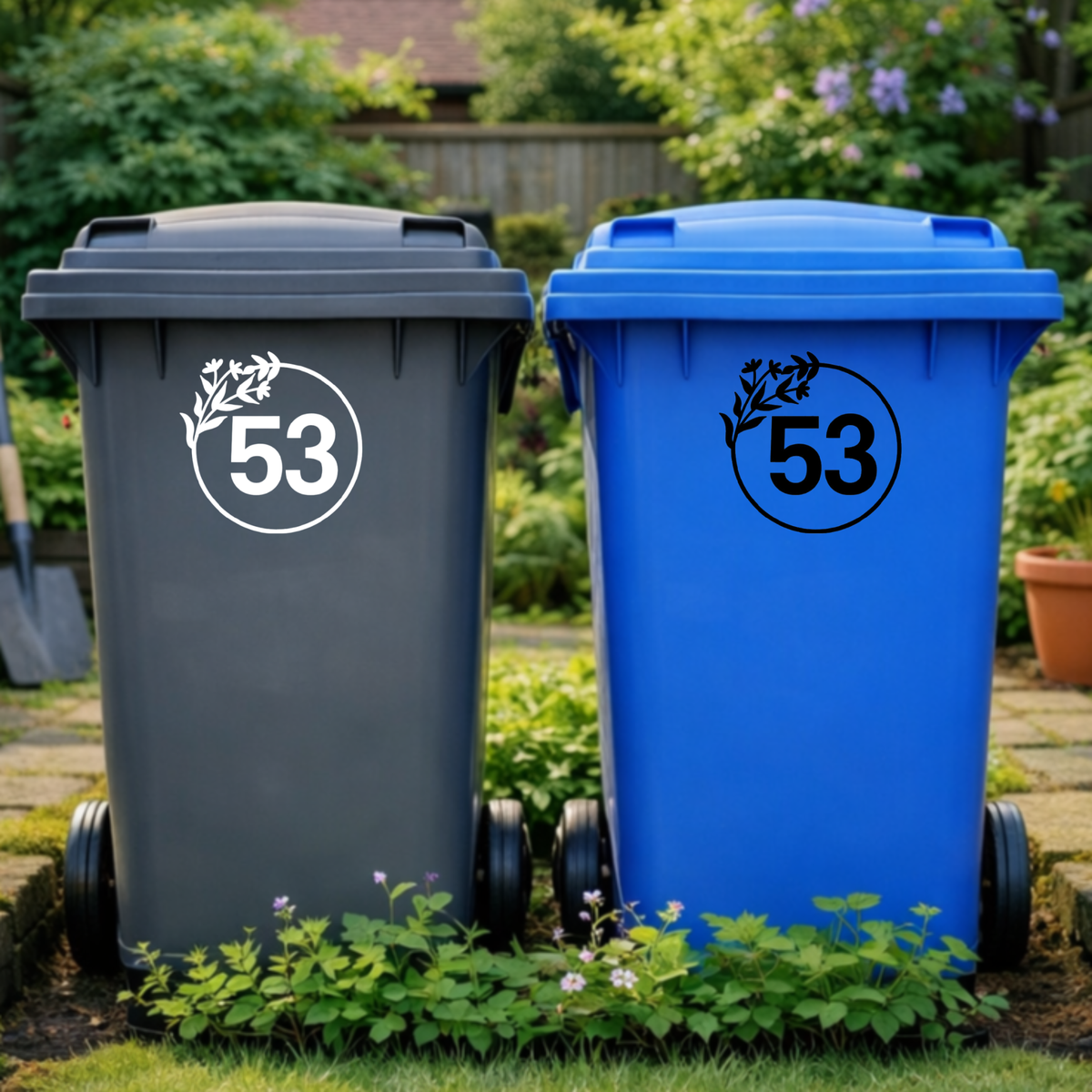 Floral Wreath Leaves Wheelie Bin Number Stickers