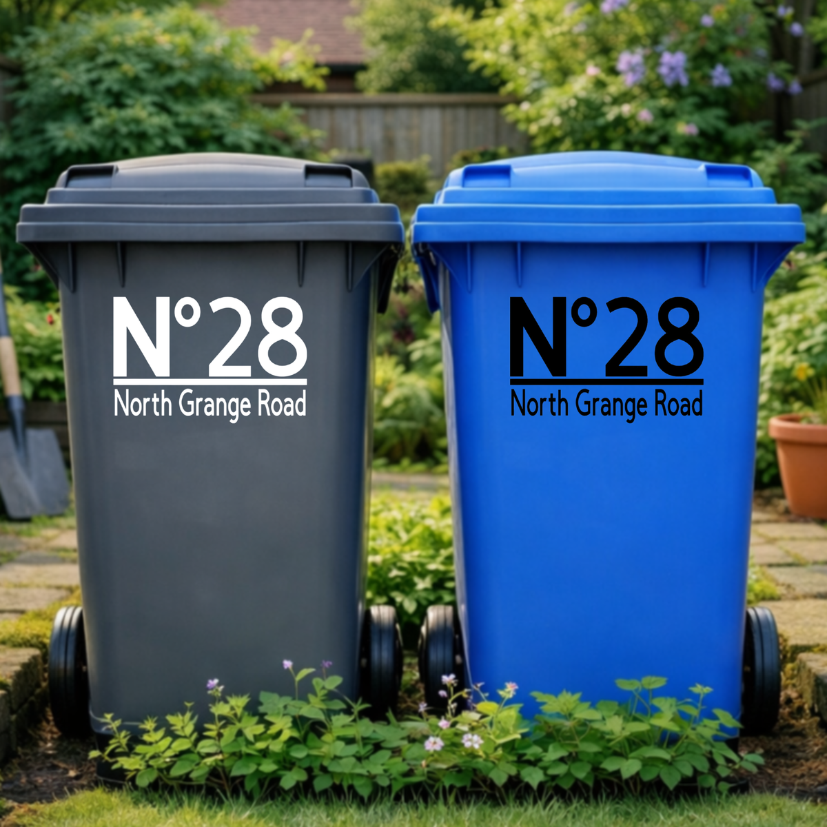 Stylish Top Line Border Wheelie Bin Number Address Stickers