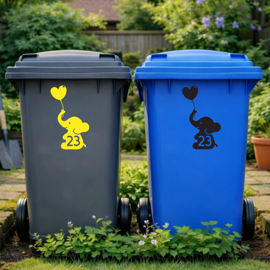 Elephant Balloon Wheelie Bin Number Stickers