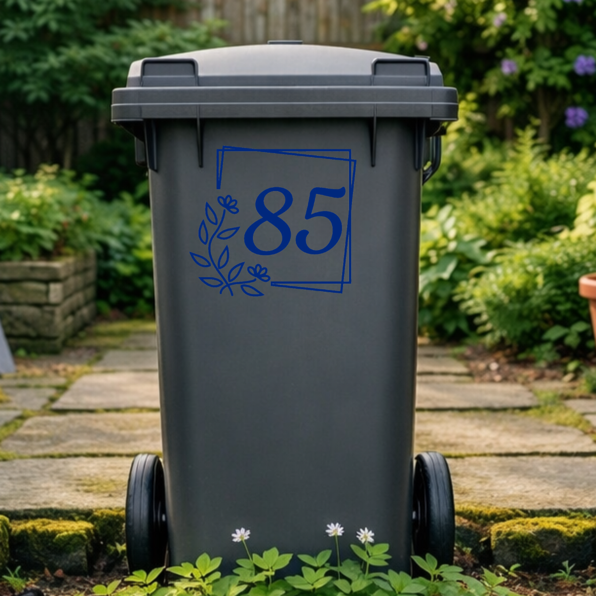 Square Floral Border Wheelie Bin Number Stickers