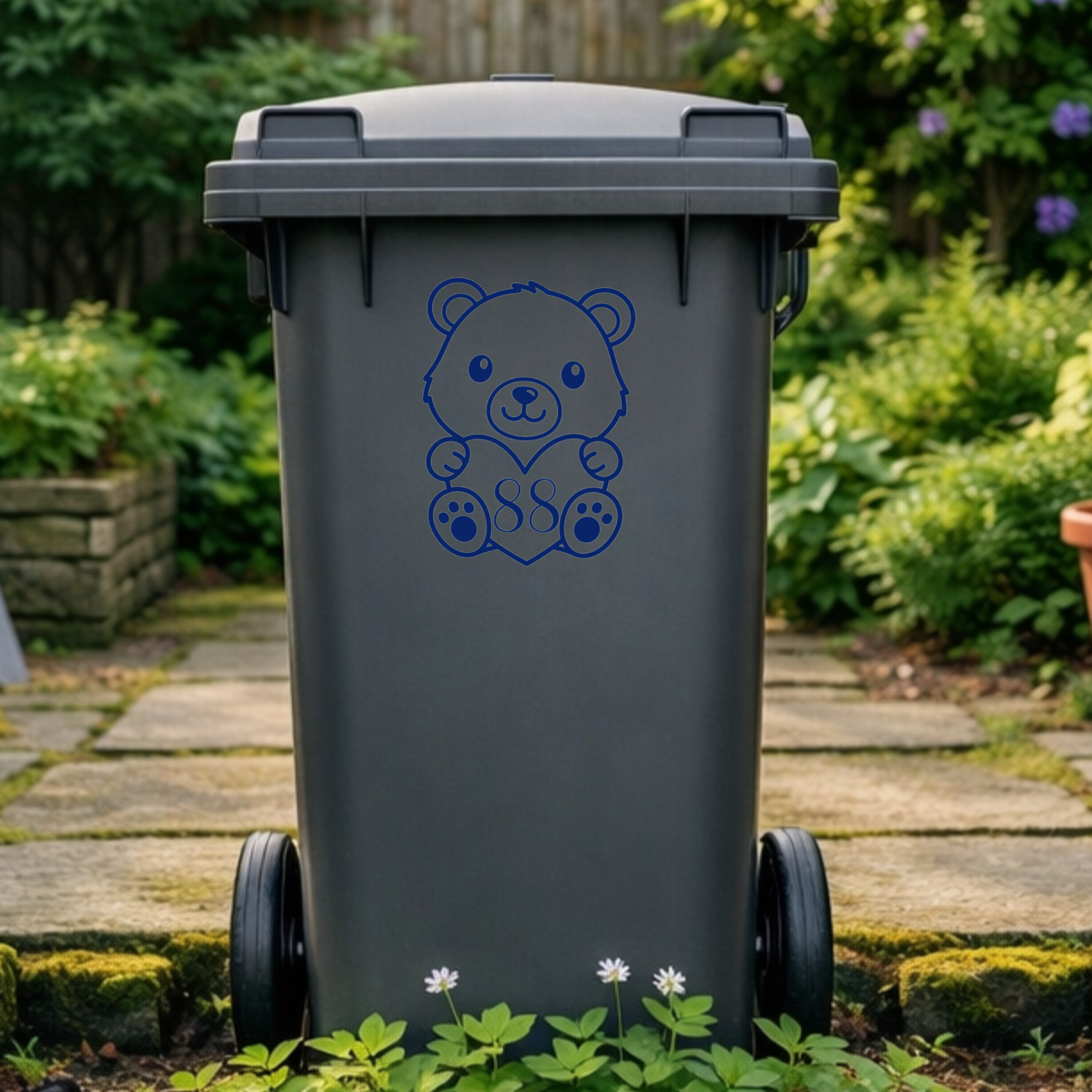 Bear Heart Wheelie Bin Number Stickers