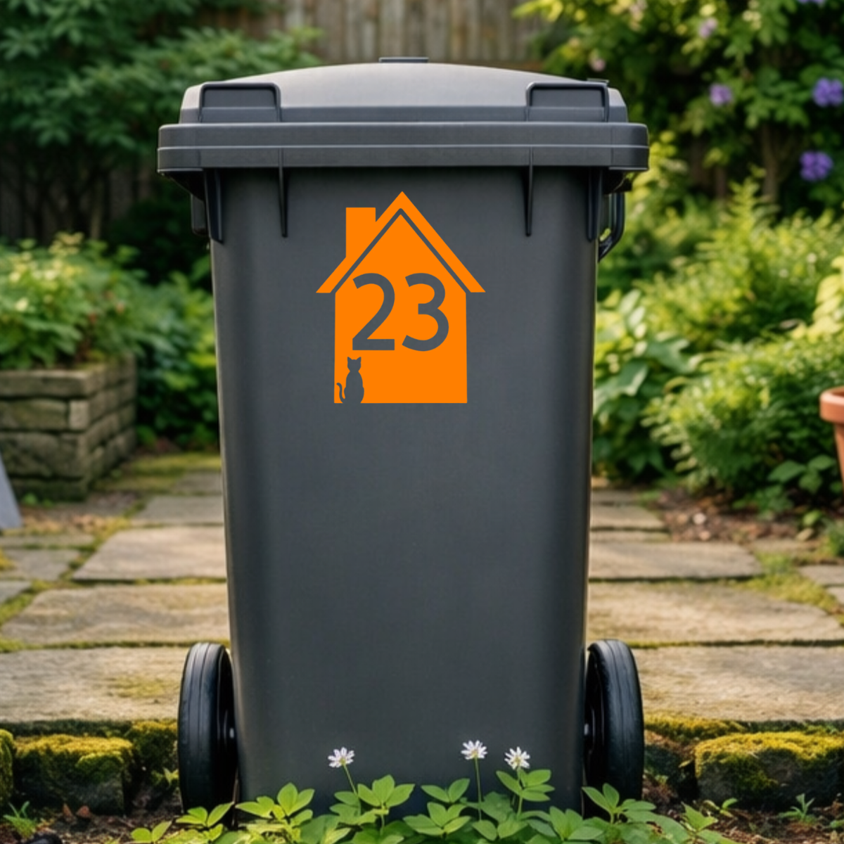 Corner Cat House Shaped Wheelie Bin Number Stickers