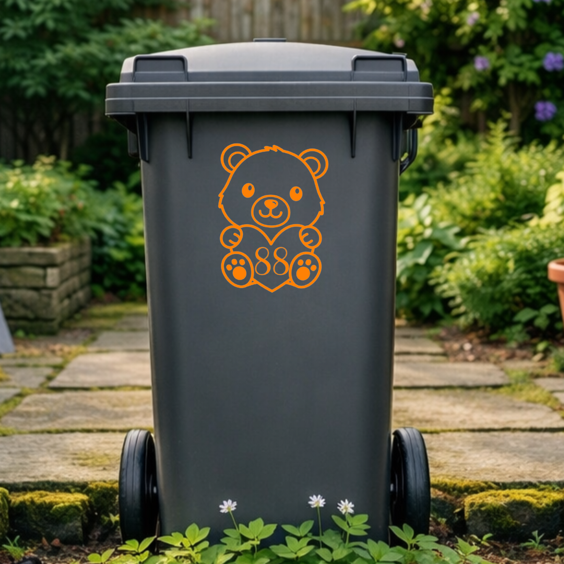 Bear Heart Wheelie Bin Number Stickers