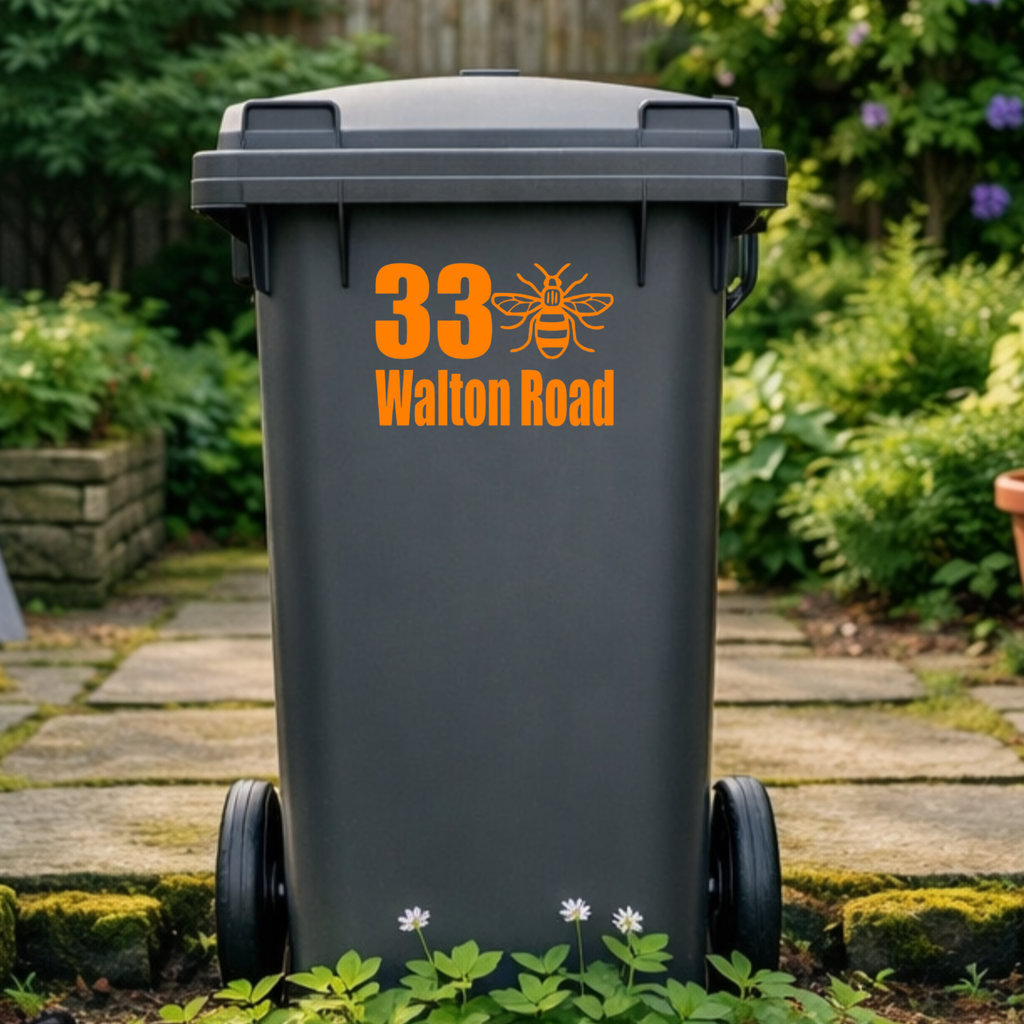 Manchester Bee Border Wheelie Bin Address Stickers